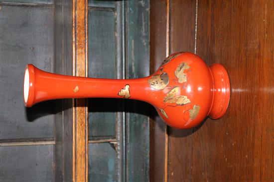 A Chinese blue and white vase and a smaller red glazed vase tallest 43cm